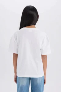 DeFacto Relax Fit Crew Neck White Girls' T-Shirt D8555A8/WT34 - Image 4