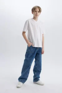 DeFacto Boy's V-Neck Basic Plain Short Sleeve T-Shirt K1693a625sm - Image 2