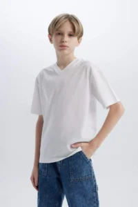 DeFacto Boy's V-Neck Basic Plain Short Sleeve T-Shirt K1693a625sm - Image 4