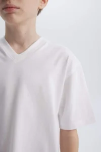 DeFacto Boy's V-Neck Basic Plain Short Sleeve T-Shirt K1693a625sm - Image 5