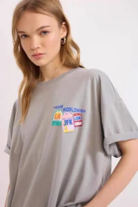 DeFacto Cool Oversize Crew Neck Back Printed Gray Women's T-Shirt E0671AX/GR445 - Image 3