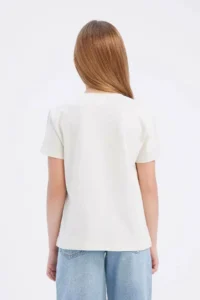 DeFacto Crew Neck Printed Short Sleeve Ecru Girls' T-Shirt D8541A8/ER85 - Image 4