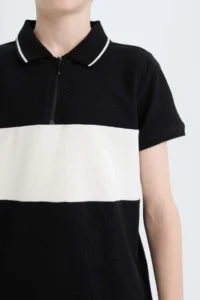 DeFacto Polo Neck Color Blocked Pique Short Sleeve T-Shirt Boy