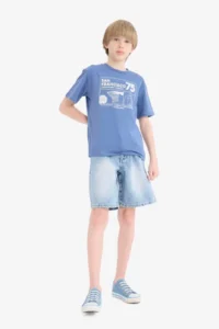 DeFacto Crew Neck Printed Blue Boy's T-Shirt E6309A8/BE341 - Image 2