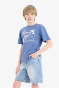 DeFacto Crew Neck Printed Blue Boy's T-Shirt E6309A8/BE341 - Image 3