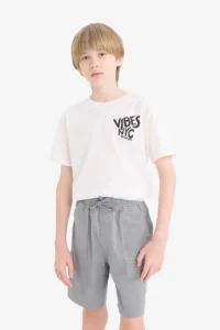 DeFacto Crew Neck Printed Off-White Boy's T-Shirt E6314A8/WT32