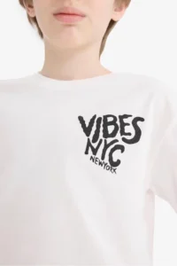DeFacto Crew Neck Printed Off-White Boy's T-Shirt E6314A8/WT32 - Image 3