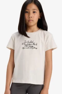DeFacto Crew Neck Printed Short Sleeve T-Shirt Girls
