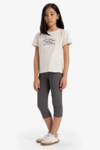 DeFacto Crew Neck Printed Short Sleeve T-Shirt Girls - Image 2