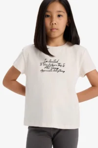 DeFacto Crew Neck Printed Short Sleeve T-Shirt Girls - Image 3