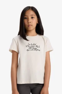 DeFacto Crew Neck Printed Short Sleeve T-Shirt Girls - Image 4