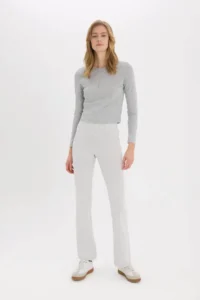 DeFacto Cool Fitted Button Collar Ribbed Gray Women's Long Sleeve T-shirt E7680AX/GR210 - Image 2