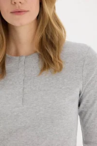 DeFacto Cool Fitted Button Collar Ribbed Gray Women's Long Sleeve T-shirt E7680AX/GR210 - Image 4