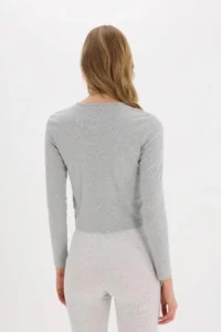 DeFacto Cool Fitted Button Collar Ribbed Gray Women's Long Sleeve T-shirt E7680AX/GR210 - Image 5