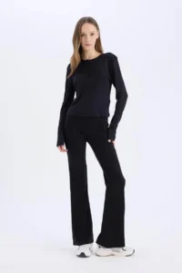 DeFacto Cool Fitted Ribbed Black Women's Long Sleeve T-shirt E7680AX/BK81 - Image 2