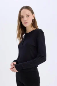 DeFacto Cool Fitted Ribbed Black Women's Long Sleeve T-shirt E7680AX/BK81 - Image 4