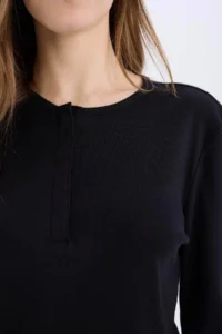 DeFacto Cool Fitted Ribbed Black Women's Long Sleeve T-shirt E7680AX/BK81 - Image 5