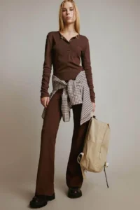 DeFacto Cool Fitted Basic Plain Ribbed Brown Women's Long Sleeve T-shirt E7680AX/BN539 - Image 4