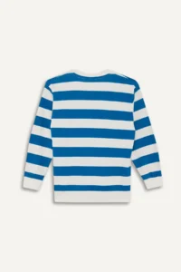 DeFacto Crew Neck Striped Blue - White Boy's Sweatshirt F4694A8/BE539 - Image 3