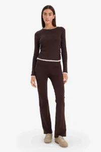DeFacto Slim Fit Ribbed Brown Women's Long Sleeve T-shirt E6548AX/BN267 - Image 2