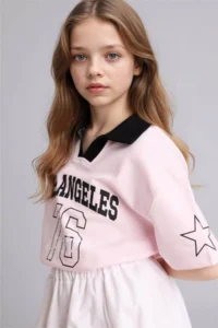 DeFacto Oversize Polo Neck Printed T-Shirt Girl