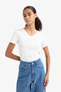DeFacto 100% Cotton Slim Fit Basic Ribbed T-Shirt - Image 3