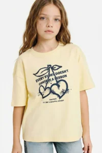 DeFacto Oversize Crew Neck Yellow Girls' T-Shirt G1765A8/YL498