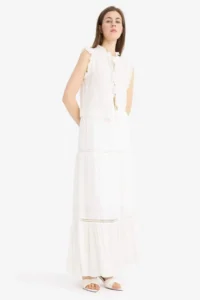 DeFacto A-Line Normal Waist Lined Crinkle Viscose Maxi Skirt - Image 2