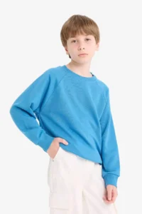 DeFacto Crew Neck Basic Plain School Sweatshirt Boy - Image 4
