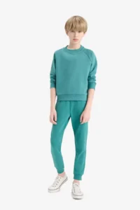 DeFacto Crew Neck Basic Plain School Green Boy's Sweatshirt E8415A8/GN1270 - Image 2
