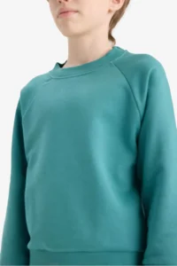 DeFacto Crew Neck Basic Plain School Green Boy's Sweatshirt E8415A8/GN1270 - Image 5