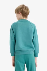 DeFacto Crew Neck Basic Plain School Green Boy's Sweatshirt E8415A8/GN1270 - Image 6