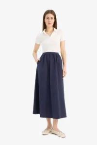 DeFacto A-Line Normal Waist Half Lining Poplin Midi Skirt 25SP - Image 3