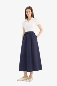 DeFacto A-Line Normal Waist Half Lining Poplin Midi Skirt 25SP - Image 4