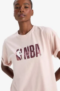 DeFacto 100% Cotton NBA Wordmark Oversize Wide Fit Crew Neck Athlete Short Sleeve T-Shirt - Image 6