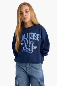 DeFacto Relax Fit Crew Neck Printed Sweatshirt Girls - Image 3