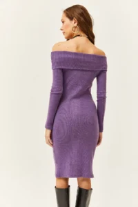Olalook Women Purple Madonna Collar Lycra Dress - Image 4