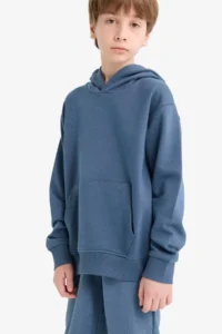 DeFacto Basic Plain Hooded School Sweatshirt Boy - Image 3