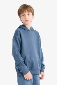 DeFacto Basic Plain Hooded School Sweatshirt Boy - Image 4