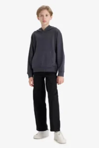 DeFacto Basic Plain Hooded School Sweatshirt Boy - Image 2