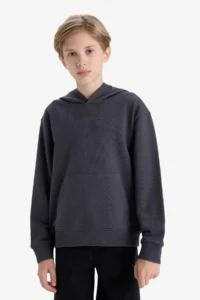 DeFacto Basic Plain Hooded School Sweatshirt Boy - Image 3