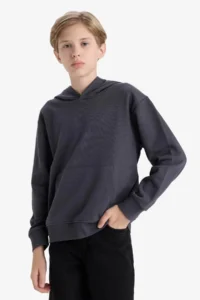 DeFacto Basic Plain Hooded School Sweatshirt Boy - Image 4