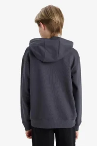 DeFacto Basic Plain Hooded School Sweatshirt Boy - Image 6