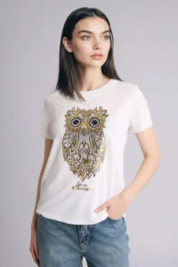 DeFacto Regular Fit Crew Neck Owl Patterned Short Sleeve T-Shirt
