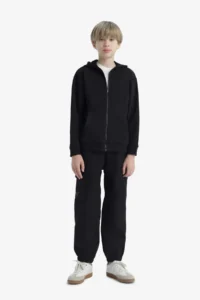 DeFacto Basic Plain Hooded School Zipper Sweatshirt Boy - Image 3