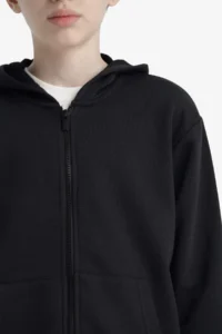 DeFacto Basic Plain Hooded School Zipper Sweatshirt Boy - Image 6