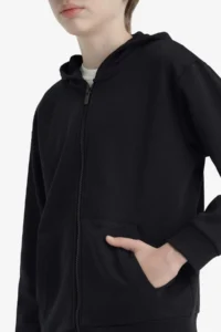 DeFacto Basic Plain Hooded School Zipper Sweatshirt Boy - Image 7