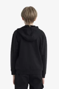 DeFacto Basic Plain Hooded School Zipper Sweatshirt Boy - Image 8