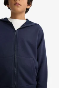 DeFacto Basic Plain Hooded Zippered Sweatshirt Boy - Image 5