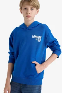 DeFacto Hooded Printed Soft Lined School Sweatshirt Boy